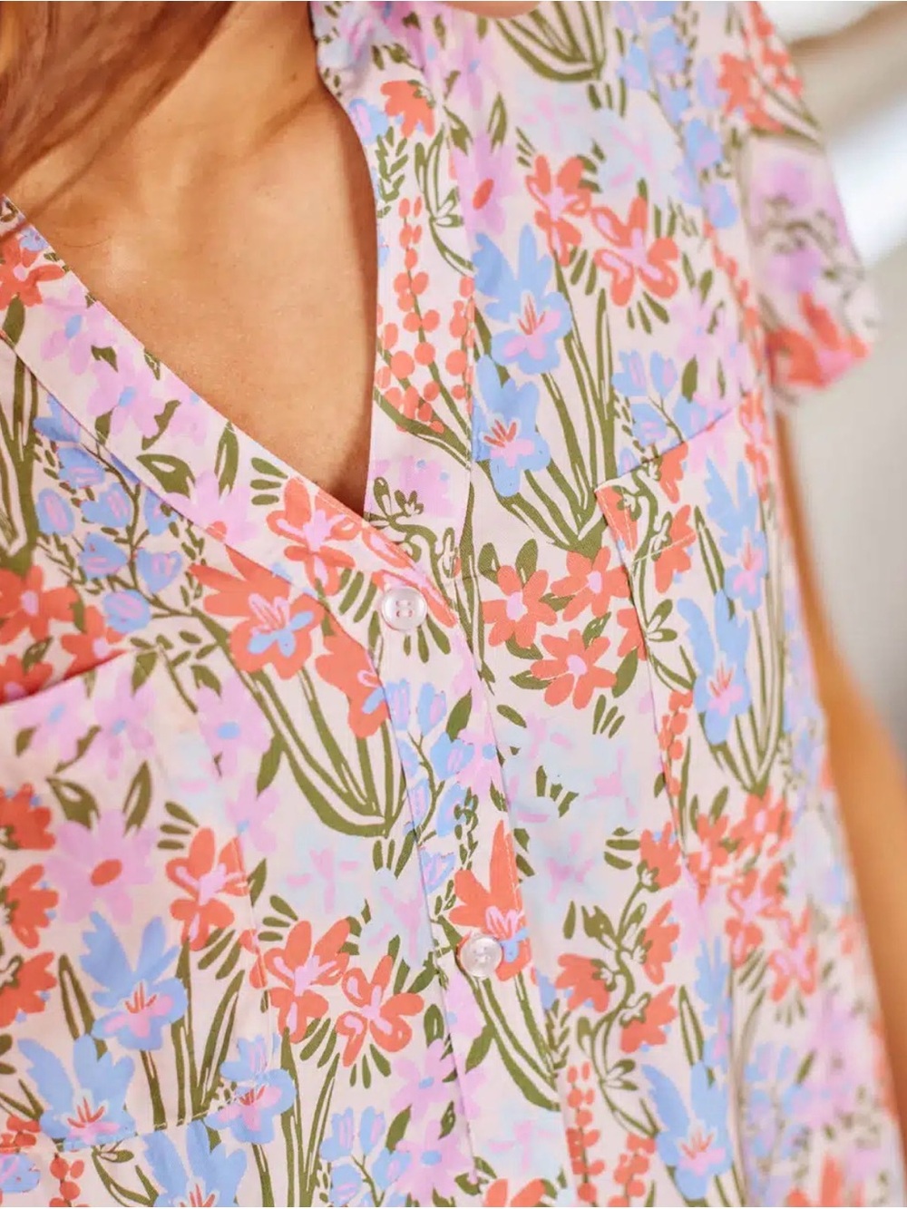 NWT - Mary Square Serena Cropped Pajama Set | Happy Blooms Pink - Picture 3 of 5